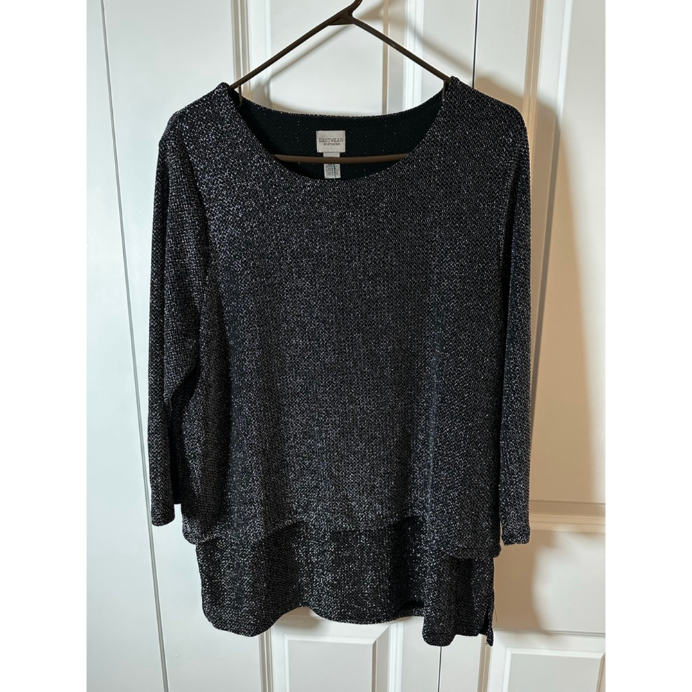 Easywear by Chico's Black Silver Sparkle Tunic Top Size 2